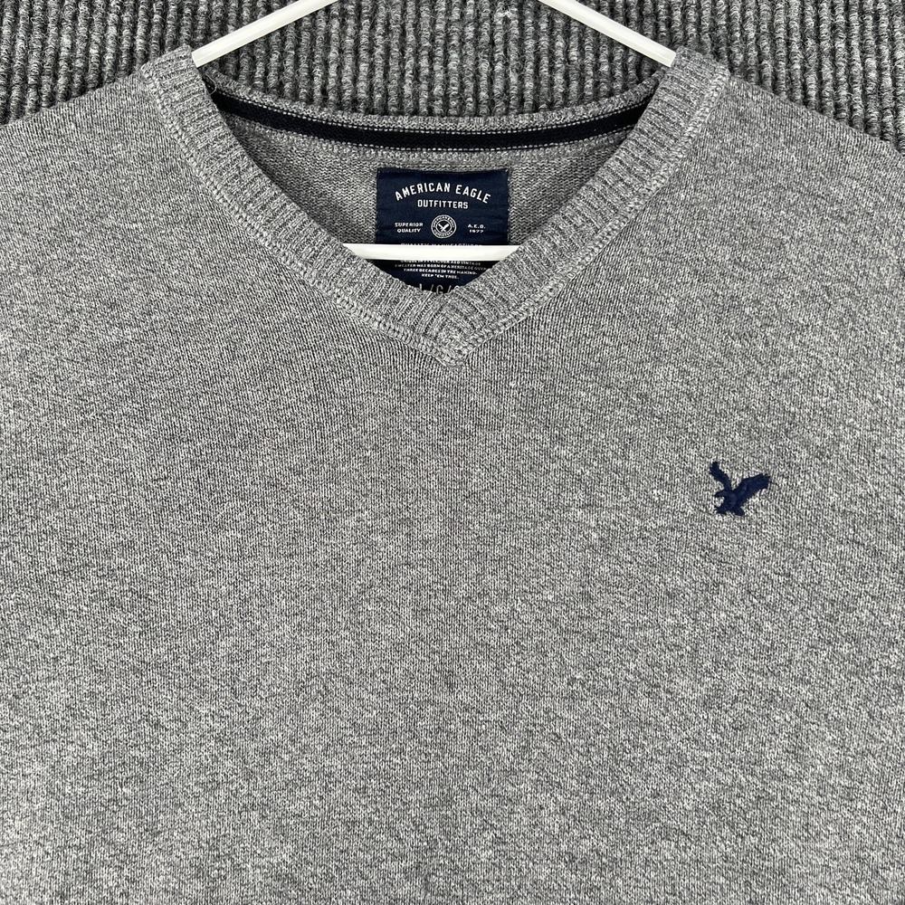 American Eagle Sweater Mens Large‎ Gray Long Sleeve Crew Neck 100% Cotton